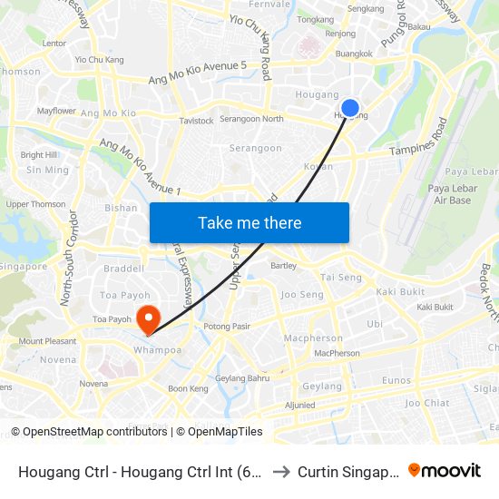 Hougang Ctrl - Hougang Ctrl Int (64009) to Curtin Singapore map