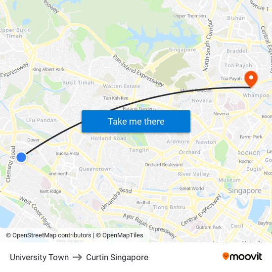 University Town to Curtin Singapore map