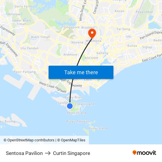 Sentosa Pavilion to Curtin Singapore map