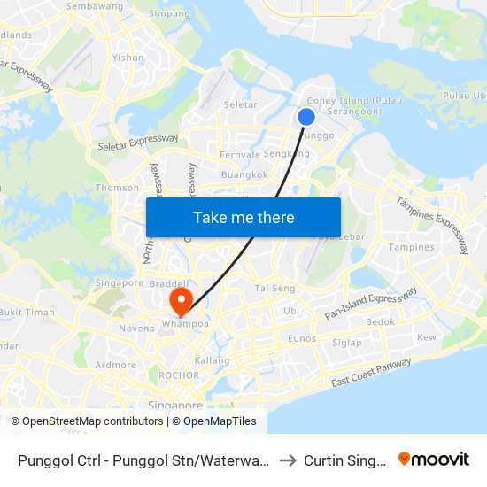 Punggol Ctrl - Punggol Stn/Waterway Pt (65251) to Curtin Singapore map