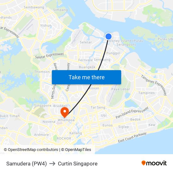 Samudera (PW4) to Curtin Singapore map