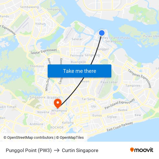 Punggol Point (PW3) to Curtin Singapore map