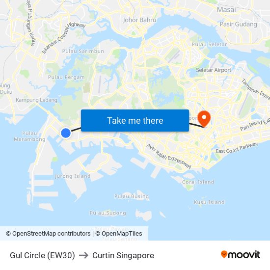Gul Circle (EW30) to Curtin Singapore map