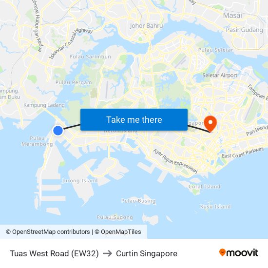Tuas West Road (EW32) to Curtin Singapore map