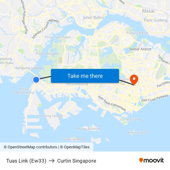 Tuas Link (Ew33) to Curtin Singapore map