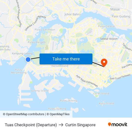 Tuas Checkpoint (Departure) to Curtin Singapore map