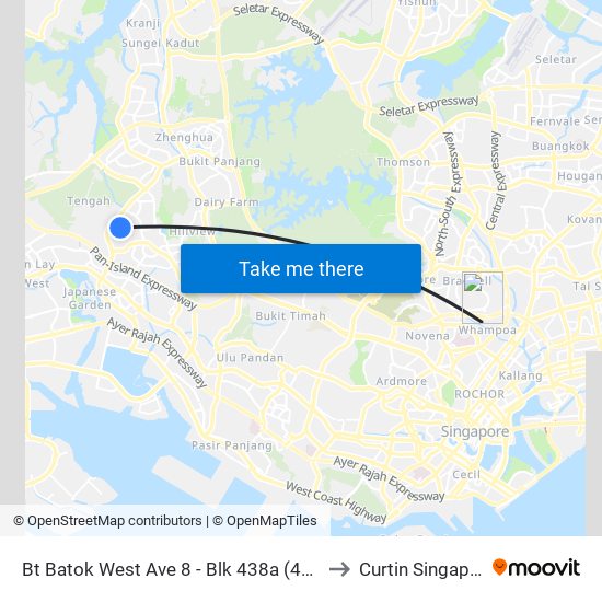 Bt Batok West Ave 8 - Blk 438a (40361) to Curtin Singapore map