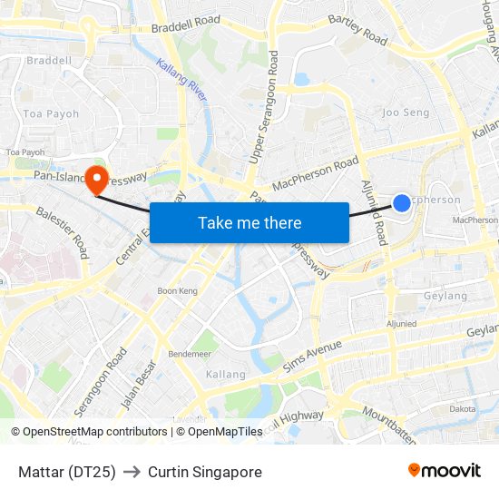 Mattar (DT25) to Curtin Singapore map