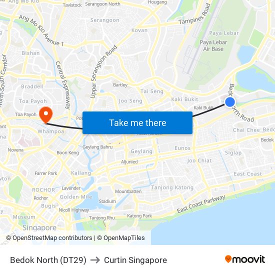 Bedok North (DT29) to Curtin Singapore map