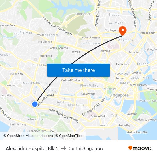 Alexandra Hospital Blk 1 to Curtin Singapore map