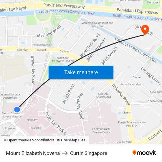 Mount Elizabeth Novena to Curtin Singapore map