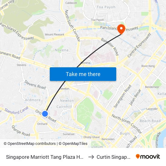 Singapore Marriott Tang Plaza Hotel to Curtin Singapore map