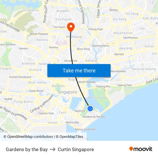 Gardens by the Bay to Curtin Singapore map