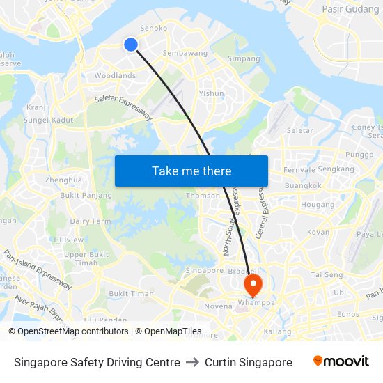 Singapore Safety Driving Centre to Curtin Singapore map