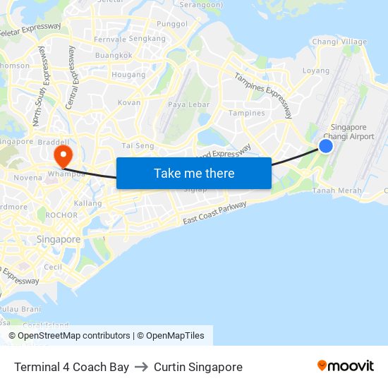 Terminal 4 Coach Bay to Curtin Singapore map