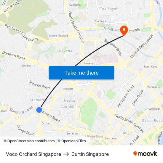 Voco Orchard Singapore to Curtin Singapore map