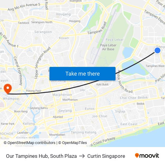 Our Tampines Hub, South Plaza to Curtin Singapore map