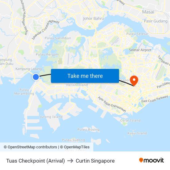 Tuas Checkpoint (Arrival) to Curtin Singapore map