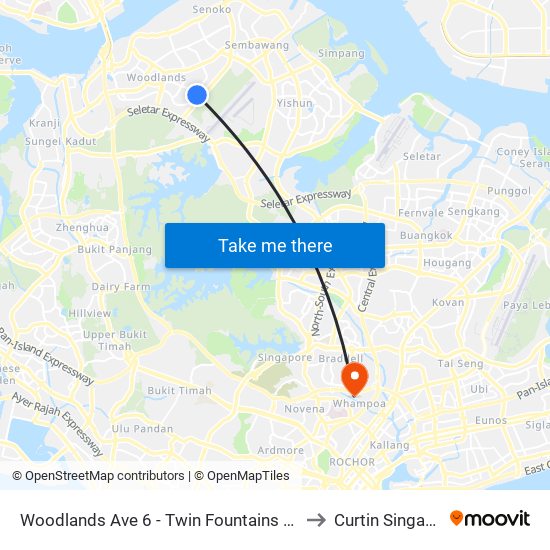 Woodlands Ave 6 - Twin Fountains (47491) to Curtin Singapore map