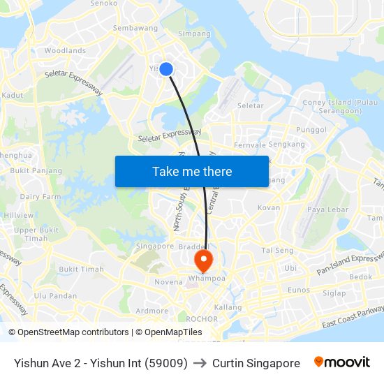 Yishun Ave 2 - Yishun Int (59009) to Curtin Singapore map