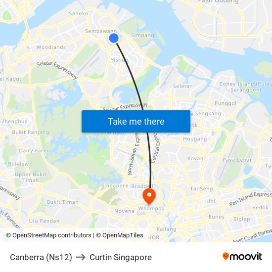 Canberra (Ns12) to Curtin Singapore map