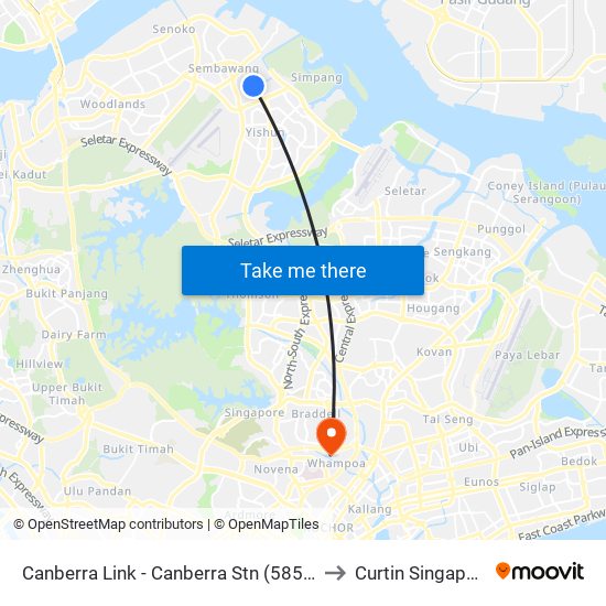 Canberra Link - Canberra Stn (58549) to Curtin Singapore map