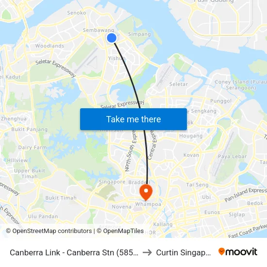 Canberra Link - Canberra Stn (58549) to Curtin Singapore map