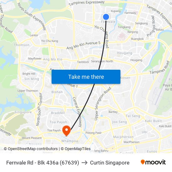 Fernvale Rd - Blk 436a (67639) to Curtin Singapore map