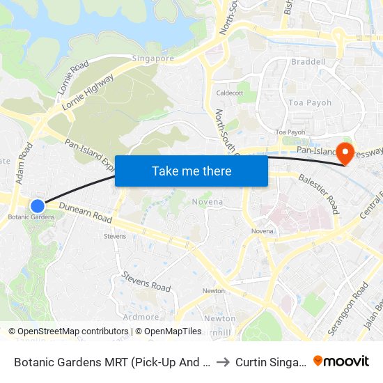 Botanic Gardens MRT (Pick-Up And Drop Off) to Curtin Singapore map