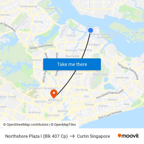 Northshore Plaza I (Blk 407 Cp) to Curtin Singapore map