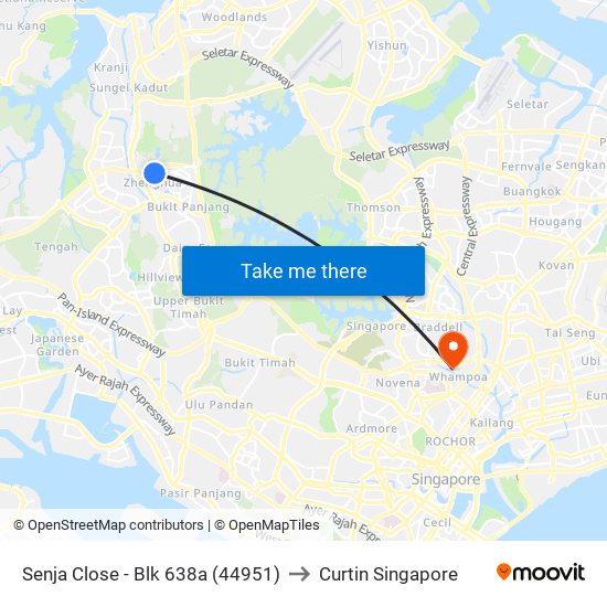 Senja Close - Blk 638a (44951) to Curtin Singapore map