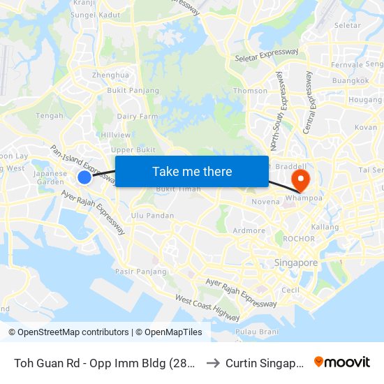 Toh Guan Rd - Opp Imm Bldg (28651) to Curtin Singapore map