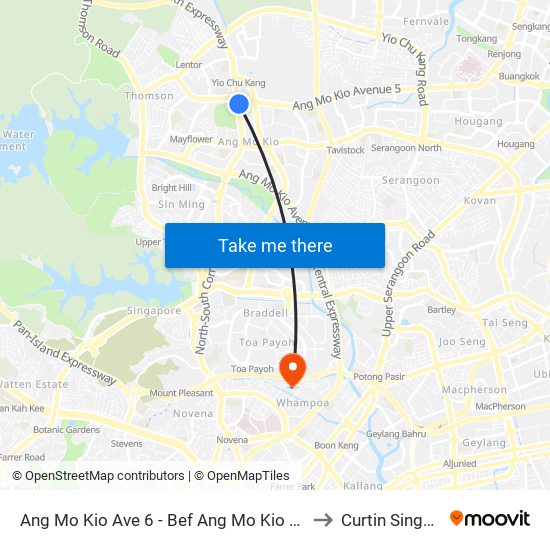 Ang Mo Kio Ave 6 - Bef Ang Mo Kio Lib (54059) to Curtin Singapore map