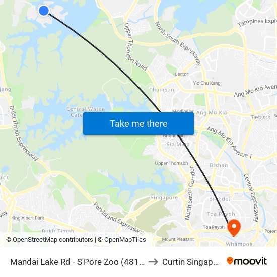 Mandai Lake Rd - S'Pore Zoo (48131) to Curtin Singapore map