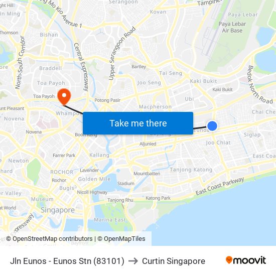 Jln Eunos - Eunos Stn (83101) to Curtin Singapore map