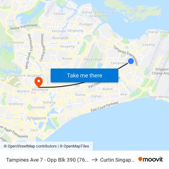 Tampines Ave 7 - Opp Blk 390 (76231) to Curtin Singapore map