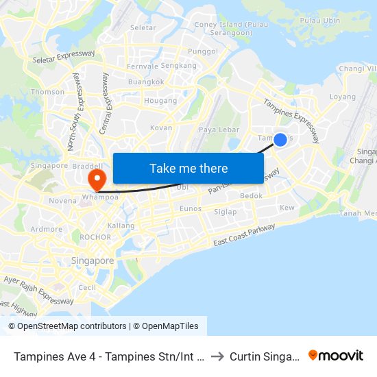 Tampines Ave 4 - Tampines Stn/Int (76141) to Curtin Singapore map