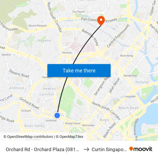 Orchard Rd - Orchard Plaza (08137) to Curtin Singapore map
