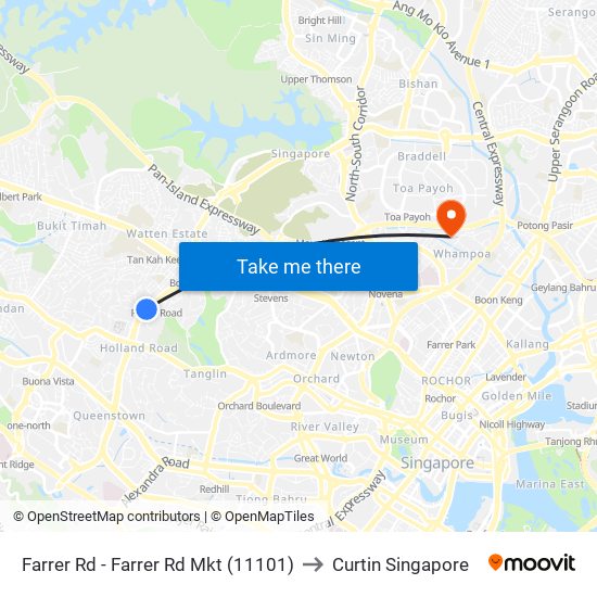 Farrer Rd - Farrer Rd Mkt (11101) to Curtin Singapore map