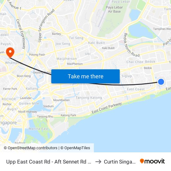 Upp East Coast Rd - Aft Sennet Rd (94029) to Curtin Singapore map