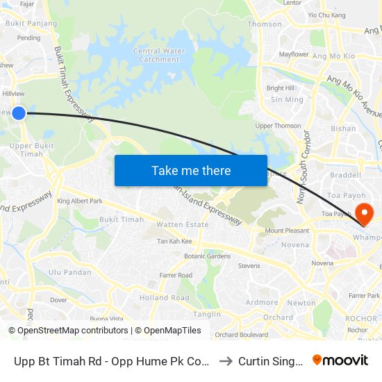Upp Bt Timah Rd - Opp Hume Pk Condo (43049) to Curtin Singapore map