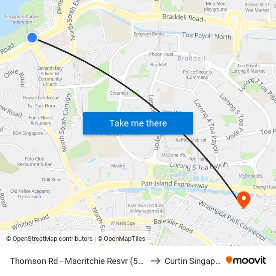 Thomson Rd - Macritchie Resvr (51071) to Curtin Singapore map