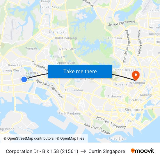 Corporation Dr - Blk 158 (21561) to Curtin Singapore map