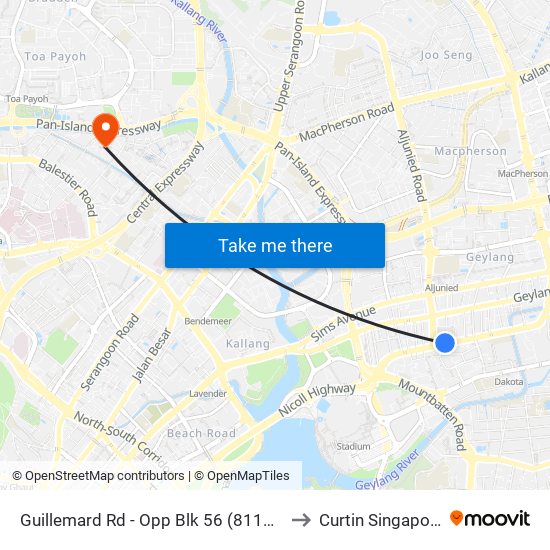 Guillemard Rd - Opp Blk 56 (81169) to Curtin Singapore map
