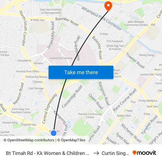 Bt Timah Rd - Kk Women & Children Hosp (40279) to Curtin Singapore map
