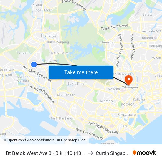 Bt Batok West Ave 3 - Blk 140 (43531) to Curtin Singapore map