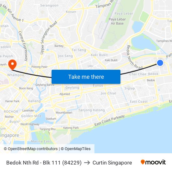 Bedok Nth Rd - Blk 111 (84229) to Curtin Singapore map