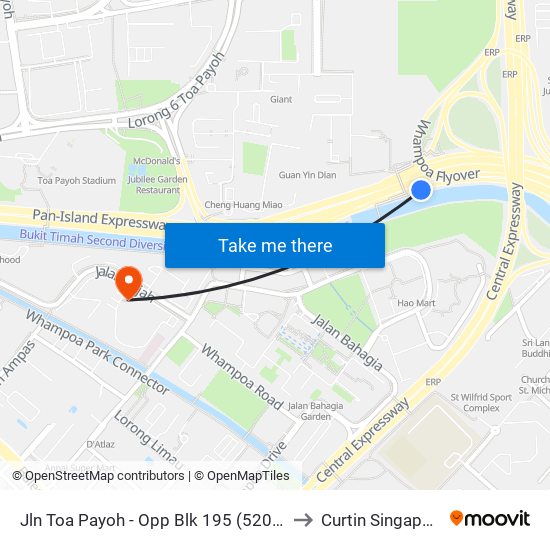Jln Toa Payoh - Opp Blk 195 (52089) to Curtin Singapore map