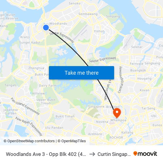 Woodlands Ave 3 - Opp Blk 402 (46499) to Curtin Singapore map