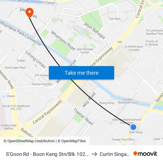 S'Goon Rd - Boon Keng Stn/Blk 102 (60121) to Curtin Singapore map